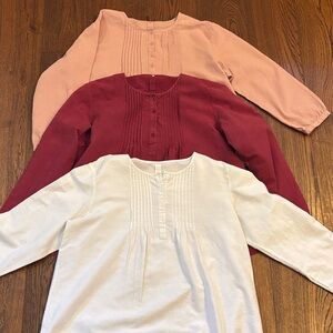 Set of Three Long Sleeve Blouses in Pink, Red, and White